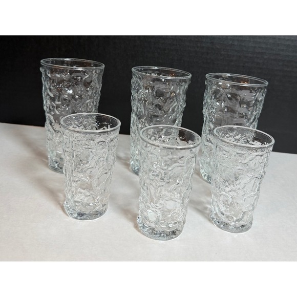 Anchor Hocking Other - VTG Anchhor Hocking Milano Clear Bark Textured Glass Tumbler Juice Set 6pc MCM